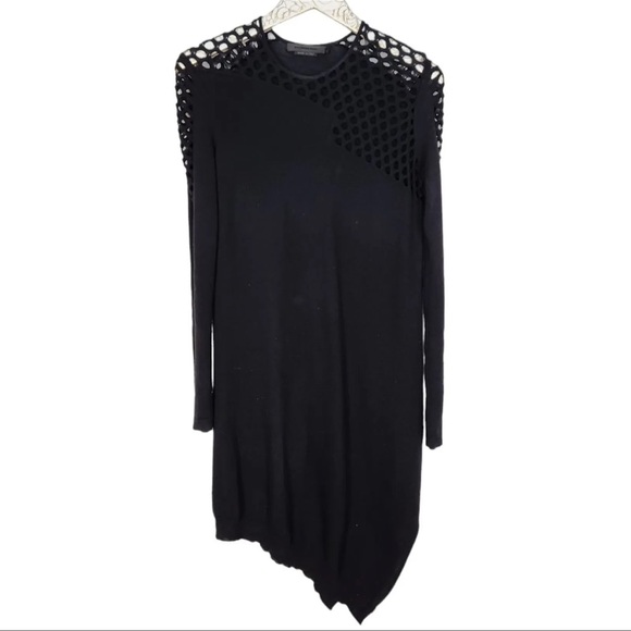 ALEXANDER WANG Black Wool Knit Asymmetrical Eyelet Bodycon Dress Size Small - Picture 2 of 8